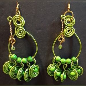 Handmade Artistic Green Swirl Earrings